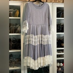 Dainty Jewells Navy & White Striped Lace Dress